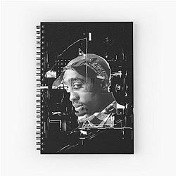 2Pac Glitch Art Poster Urban Hip Hop Wall Art Spiral Notebook