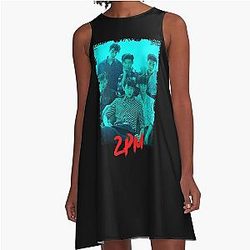 2PM Kpop Group Members Blue A-Line Dress