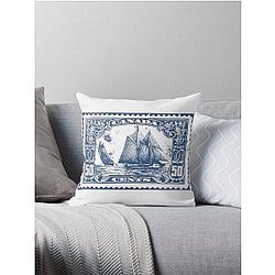 vintage Canada 50 cent post stamp with boat Throw Pillow