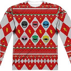 Power Rangers Ugly Faux Christmas Sweater Long Sleeve Tee Official Merch 90S3003