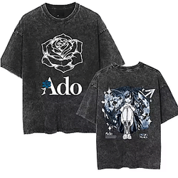"Blue Rose" Graphic PTTT2404 Washed  Ado T-Shirts