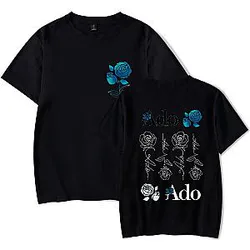 Ado Blue Rose Graphic T-Shirt – Black Front and Back Floral Print Tee NTT1310 Ado T-Shirts