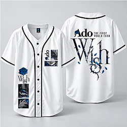 Ado Wish World Tour Baseball Jersey – White Blue Rose Anime Graphic Shirt NTT1310 Ado T-Shirts