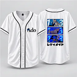 Ado Readymade Anime Graphic Baseball Jersey – White Button-Up Shirt NTT1310 Ado T-Shirts