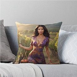 Adriana Lima Picking Grapes Throw Pillow