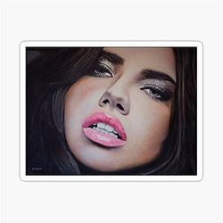 Adriana Lima Portrait Oil Painting Sticker 
 Fixes:
No 'weird characters'. 
Removed the duplicate word 'Portrait'.