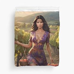 Adriana Lima Picking Grapes Duvet Cover