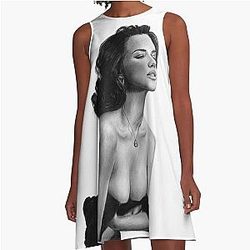 Adriana Lima Portrait A-Line Dress Pencil Drawing