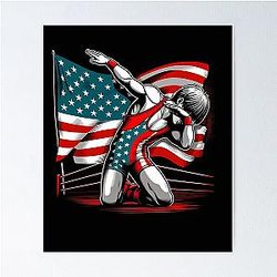 Dabbing Wrestling Boy Wrestler US Flag Poster