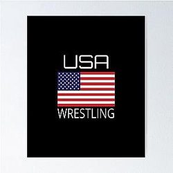 Wrestling Team Wrestle USA American Flag Wrestler Coach Gift print Poster