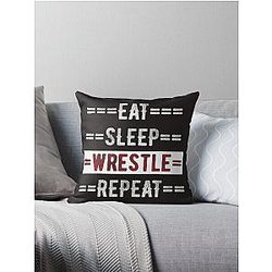 Gift for Wrestling Fans and Wrestlers Eat Sleep Wrestle Repeat  Throw Pillow