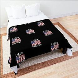 Wrestling Team Wrestle USA American Flag Wrestler Coach Gift print Comforter