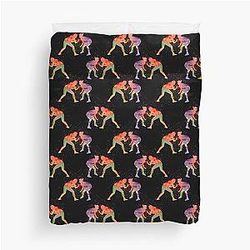 Wrestling Watercolor Art On Black Pattern  Duvet Cover