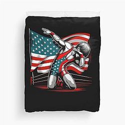 Dabbing Wrestling Boy Wrestler US Flag Duvet Cover