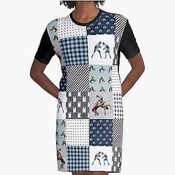 Wrestling Sport Checkered Pattern  Graphic T-Shirt Dress