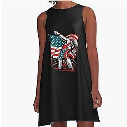 Dabbing Wrestling Boy Wrestler US Flag A-Line Dress