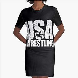 USA Wrestling Men's Wrestling Team American Wrestler Gear Graphic T-Shirt Dress