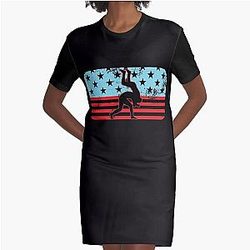 Patriot American Flag Stars Patriotic Wrestling Wrestle Ring Graphic T-Shirt Dress