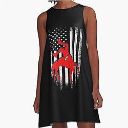 Vintage Usa American Flag Wrestling Sport Wrestler Patriotic A-Line Dress
