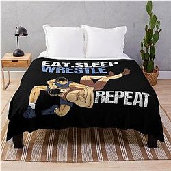 Wrestling Eat Sleep Wrestle Repeat Fighter Gift Throw Blanket