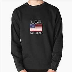 Wrestling Team Wrestle Usa American Flag Wrestler Coach Gift Pullover Sweatshirt
