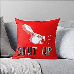 Aggretsuko Pillows - “Shut Up” White Rabbit Scream - White on Bright Red Throw Pillow RB2204