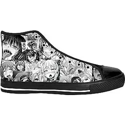 Ahegao Shoes - High Top Converse Anime Hentai Shoes (Black)