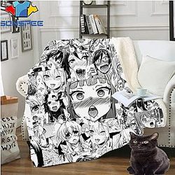 SONSPEE Anime Plaid Blanket Funny Open Mouth Ahegao Sexy Loli Cloak Plush Warm Sofa AL2402