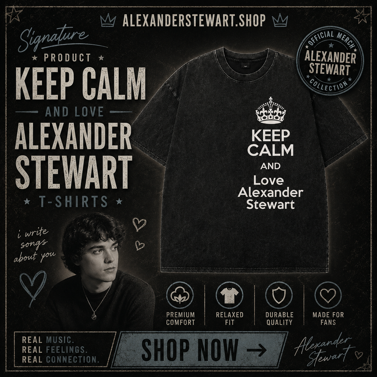 Keep Calm And Love DTNK2305 Washed Alexander Stewart T-Shirts