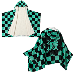 Demon Slayer Tanjiro Hooded Wearable Blanket Hoodie Throw Blanket Cosplay 160x100 cm HTA1404 Meo Cua Hoodies