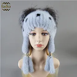 Winter Cap vrouwen warm Luxe natuurlijke Mink bont hoed met oor flaps