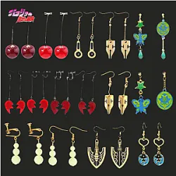 Anime JoJo Bizarre Adventure Drop Earrings Cosplay Props JOJO Kakyoin Noriaki Cherry Earrings Ear Clip Men Girl Jewelry Gift
