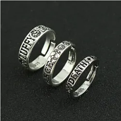 Anime One--Piece Trafalgar Law Luffy Hat Portgas D Ace Adjustable Ring for Men Women Silver Color Opening Rings Fans Cos Jewelry