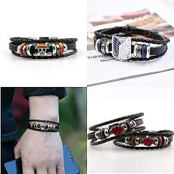Anime Attack on Titan One Piece Personalized Customization Peripheral Badge Diy Bracelet Adjustment Leather Bracelets