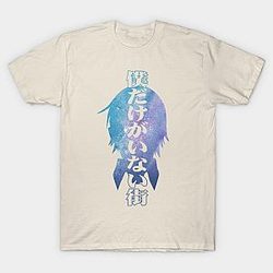 erased anime bokumachi characters satoru fujinuma kanji watercolor galaxy silhouette background black T-shirt TP3112