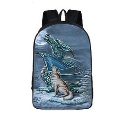 Dragon Ball Backpacks - Interesting Dragon With Lone Wolf On A Snowy Night Backpack  SAI0505