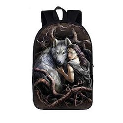 Tough Wolf And His Master Lost In The Wild Forest Backpack SAI0505