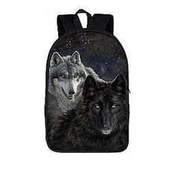 Wolf Duo Gray und Black Canines Dark Starry Night Rucksack SAI050505