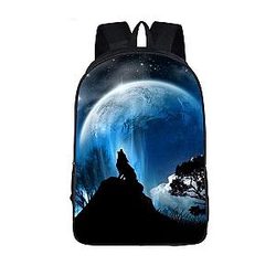 Nocturnal Lone Wolf Howling Under The Big Blue Moon Backpack SAI0505