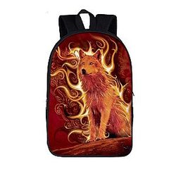 Lone Wolf Oozing With Power Cutesy Orange School Backpack SAI0505