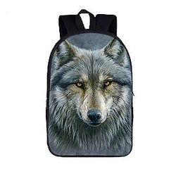 Dominant Alpha Gray Wolf Canine Stare School Backpack SAI0505