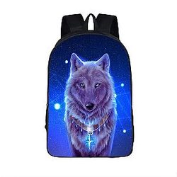 Bewitching Wolf Star Collar Tag Blue Night Cute Backpack SAI0505