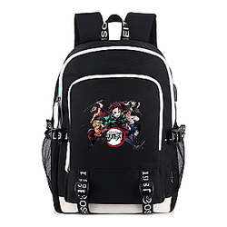 Demon Slayer Backpacks - Printed Schoolbag Laptop Rucksack with USB Charging Port &amp; Headphone Port Black