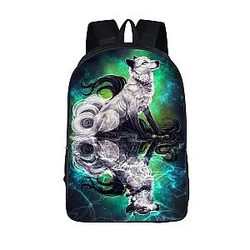Captivating Long Tailed Wolf Art Blue-Green Aura Backpack SAI0505