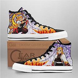 Demon Slayer Converse - Kyojuro Rengoku High Top Shoes Wisteria Mix Manga | Anime Converse AG0512