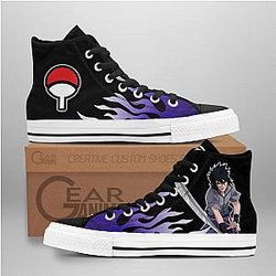 Naruto Converse - Sasuke Uchiha High Top Shoes NRT Flame Mix Manga | Anime Converse AG0512
