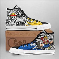 One Piece Converse - Luffy Gear 5 Nika Joy Boy High Top Shoes Fans | Anime Converse AG0512