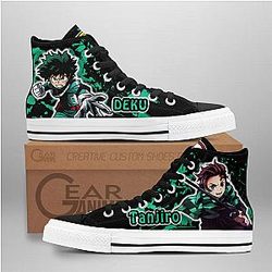 Demon Slayer Converse - Izuku Midoriya and Tanjiro High Top Shoes | Anime Converse AG0512