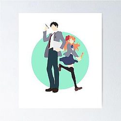 Nozaki and Chiyo - Gekkan shoujo Nozaki-kun - minimalist anime print  Poster