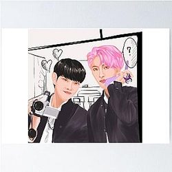 Ateez hyungline couples manga anime highschool boys sticker T-shirt posters fanart kpop Poster